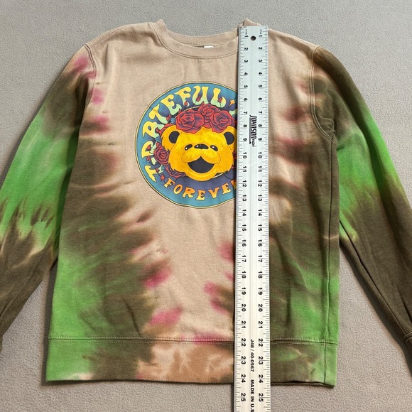 Grateful Dead Forever Tie Dye Sweatshirt XS Dancing Bear Roses Tan Green Brown - Picture 7 of 8